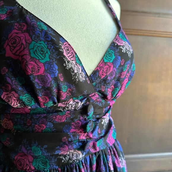 HELL BUNNY Vixen | Margot Dark Floral Halter Retro Dress | Size Small - Picture 2 of 7